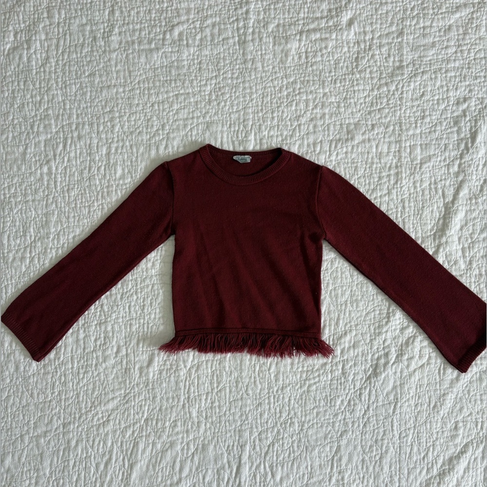 Vintage La Senza Girl Burgundy Long-Sleeve Fringe-Hem Knit Top